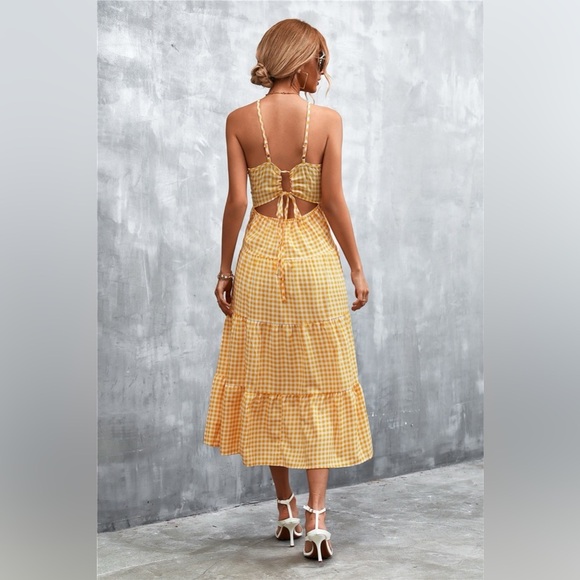 Plaid Square Neck Midi Cami Dress - Picture 2 of 6